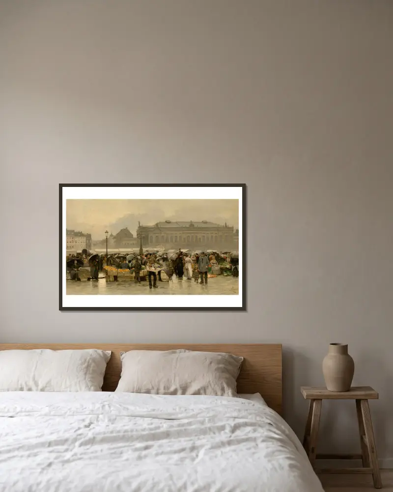 Der Markt vor dem Theater in Antwerpen von Emile Claus gerahmt an einer Wand