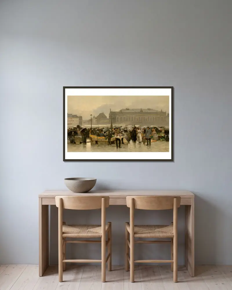 Der Markt vor dem Theater in Antwerpen von Emile Claus gerahmt an einer Wand
