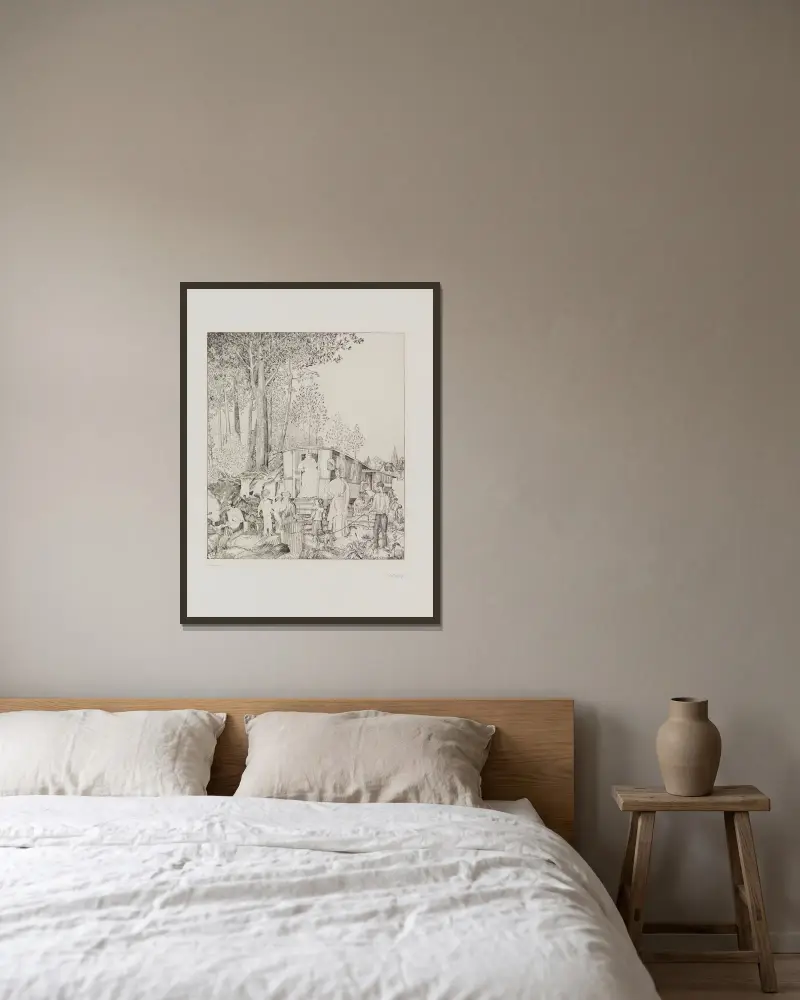 Der Rastplatz der Zigeuner von Jean-Émile Laboureur gerahmt an einer Wand