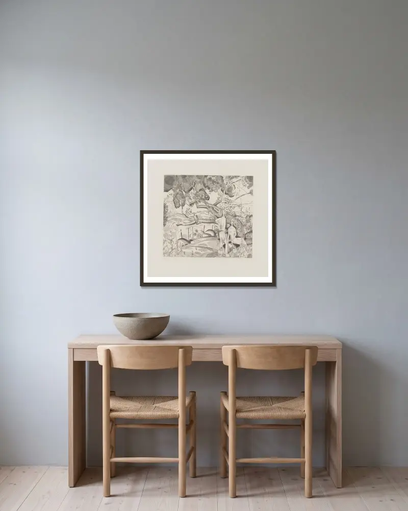 Der alte Birnbaum von Jean-Émile Laboureur gerahmt an einer Wand