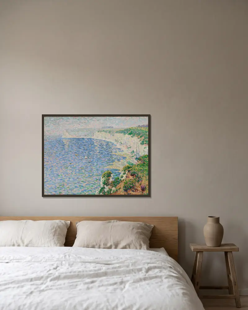 Blick auf die Klippen von Étretat von Claude-Émile Schuffenecker gerahmt an einer Wand