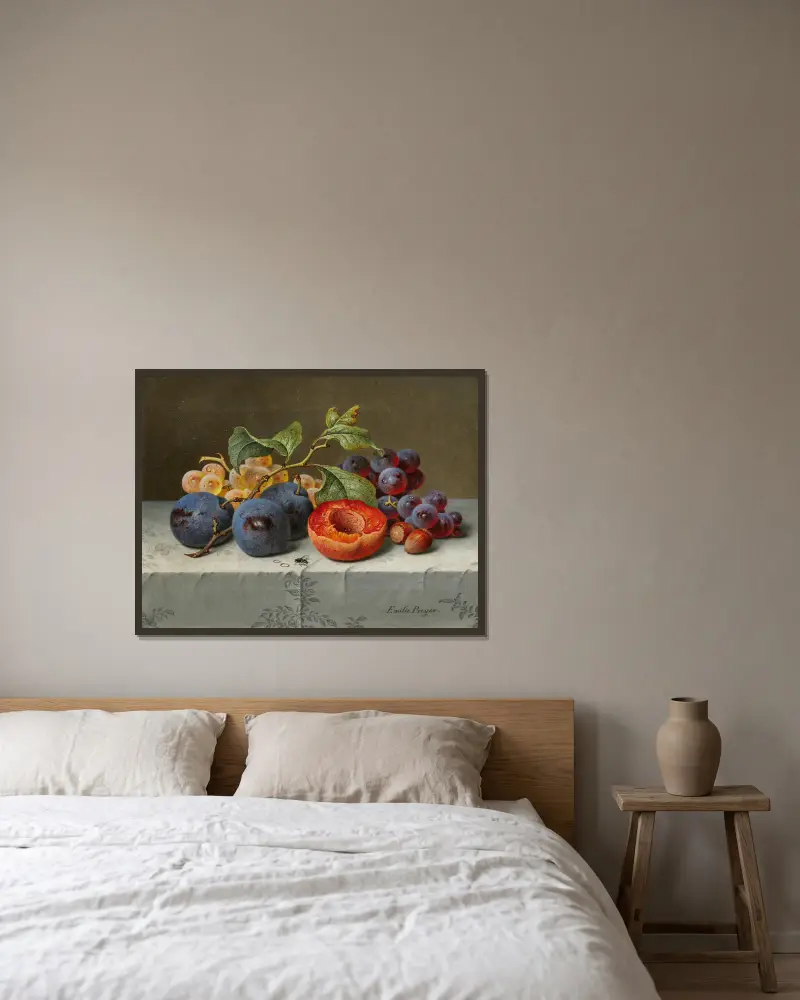 Stillleben mit Früchten, Nr. 2 von Emilie Preyer gerahmt an einer Wand