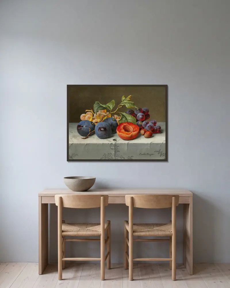 Stillleben mit Früchten, Nr. 2 von Emilie Preyer gerahmt an einer Wand