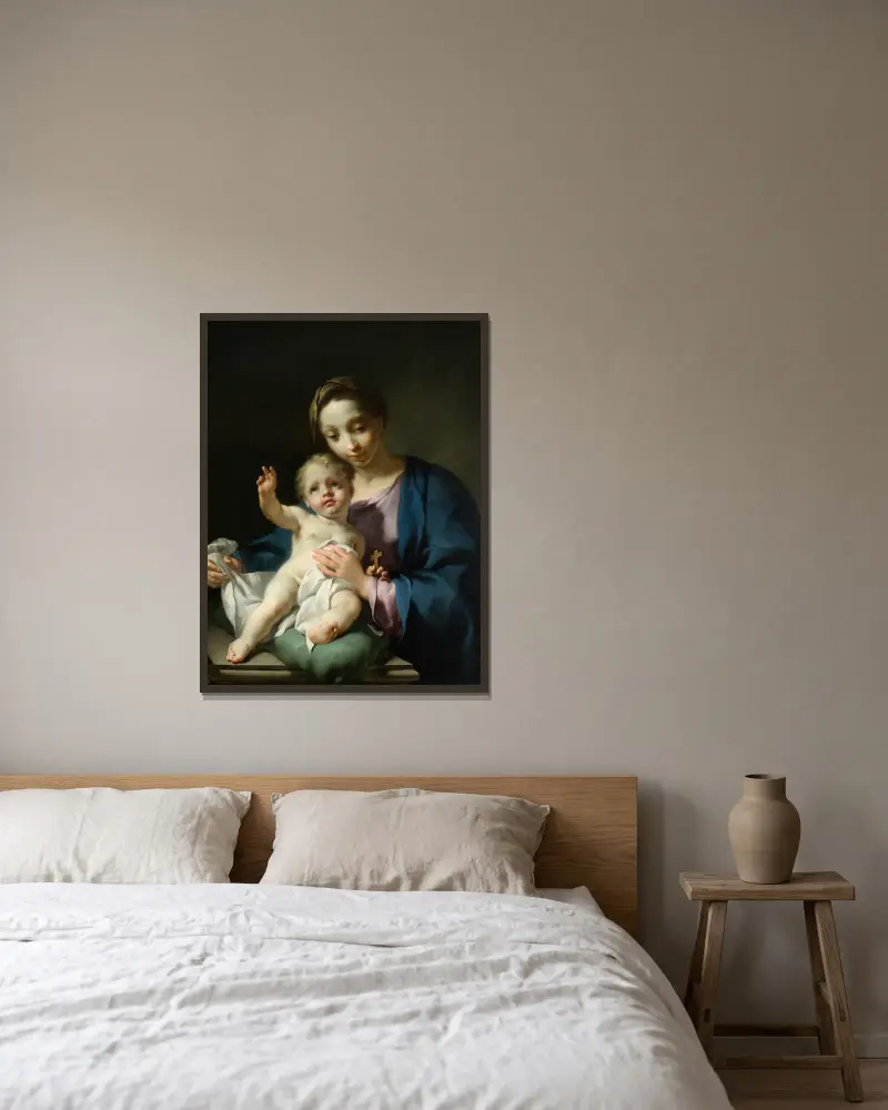 Madonna och barnet av Georg Engelhard Schröder inramad på en vägg