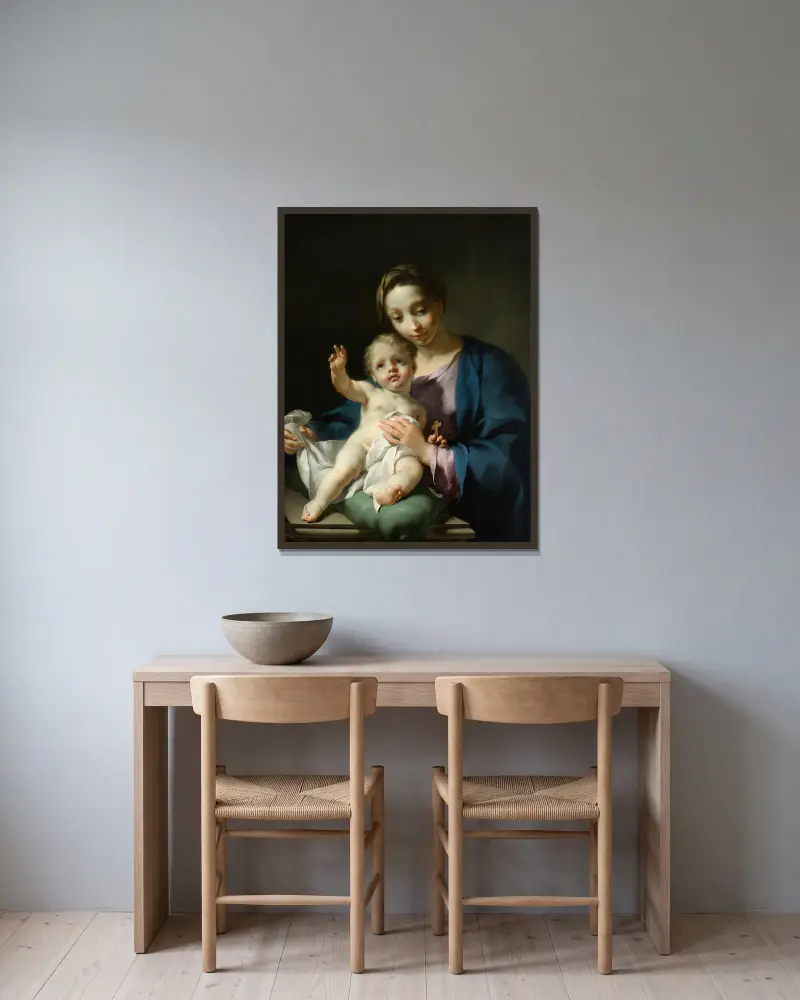 Madonna och barnet av Georg Engelhard Schröder inramad på en vägg