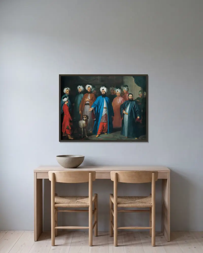 Mehmed Said Efendi and his Retinue av Georg Engelhard Schröder inramad på en vägg