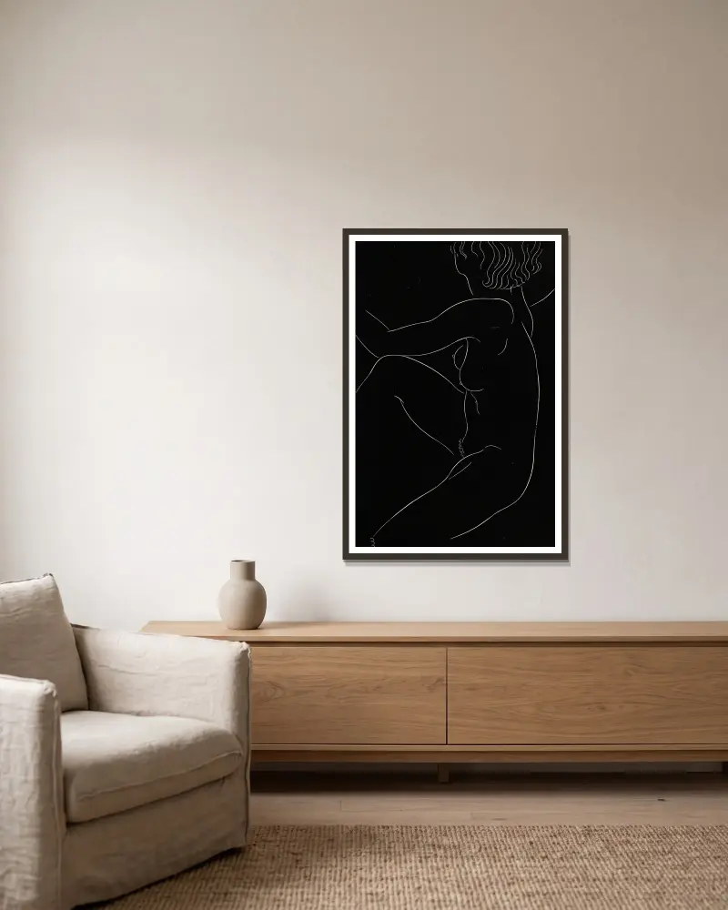 Twenty-five nudes Pl 02 av Eric Gill inramad på en vägg