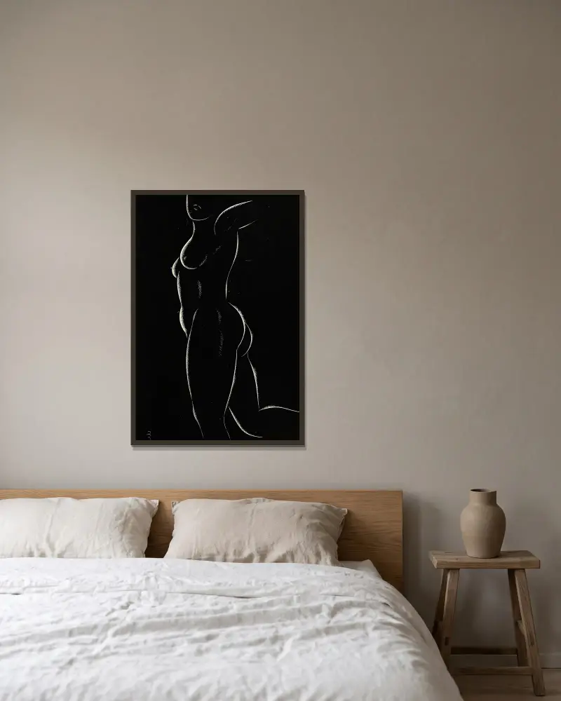 Twenty-five nudes Pl 16 av Eric Gill inramad på en vägg