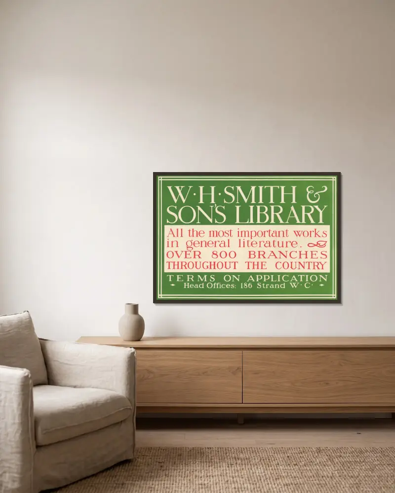 W. H. Smith & Sons Library. All The Most Important Works in General Literature av Eric Gill inramad på en vägg