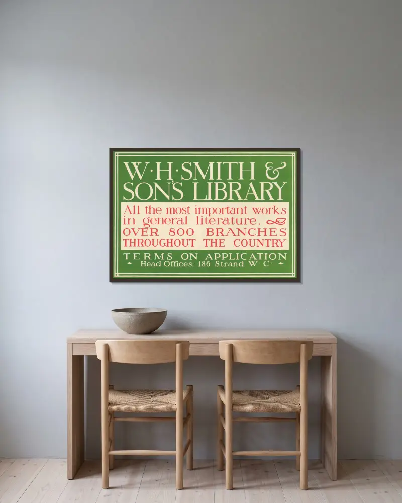W. H. Smith & Sons Library. All The Most Important Works in General Literature av Eric Gill inramad på en vägg