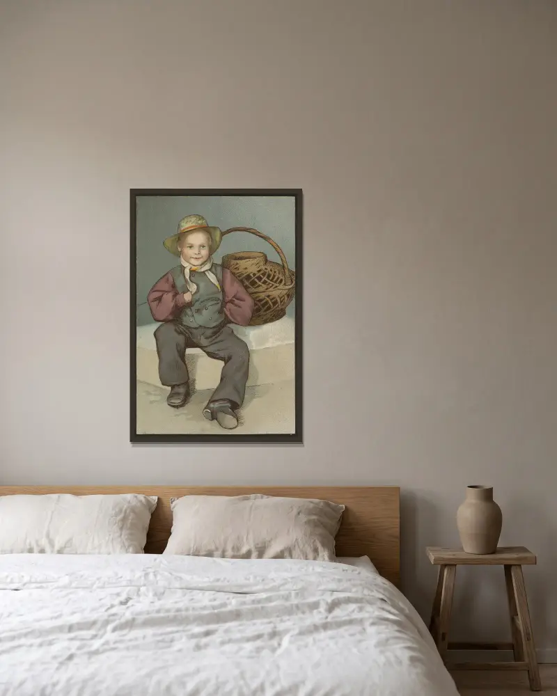 Boy with a basket av Erik Werenskiold inramad på en vägg