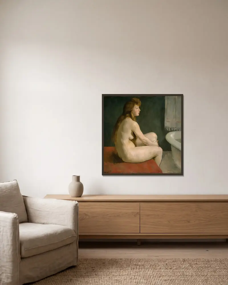 Female Nude av Erik Werenskiold inramad på en vägg