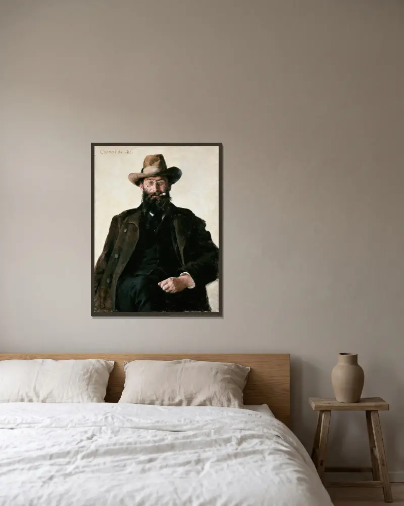 Porträt von Professor Amund Helland von Erik Werenskiold gerahmt an einer Wand