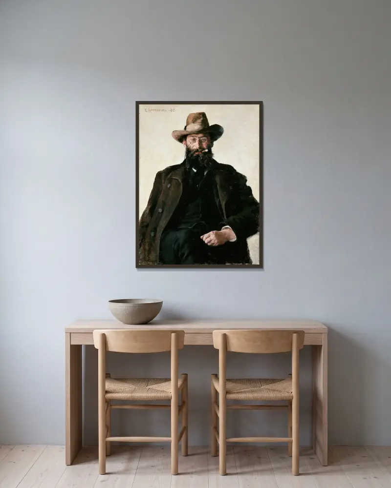 Porträt von Professor Amund Helland von Erik Werenskiold gerahmt an einer Wand