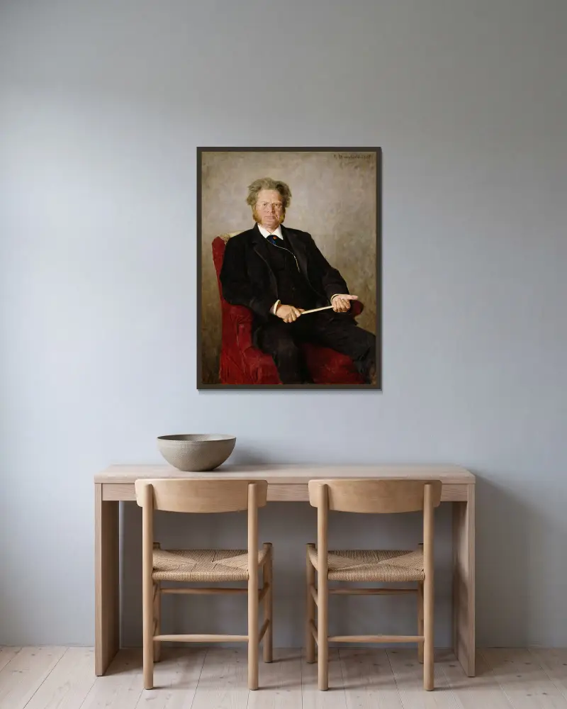 Porträtt av poeten Bjørnstjerne Bjørnson, 1885 av Erik Werenskiold inramad på en vägg
