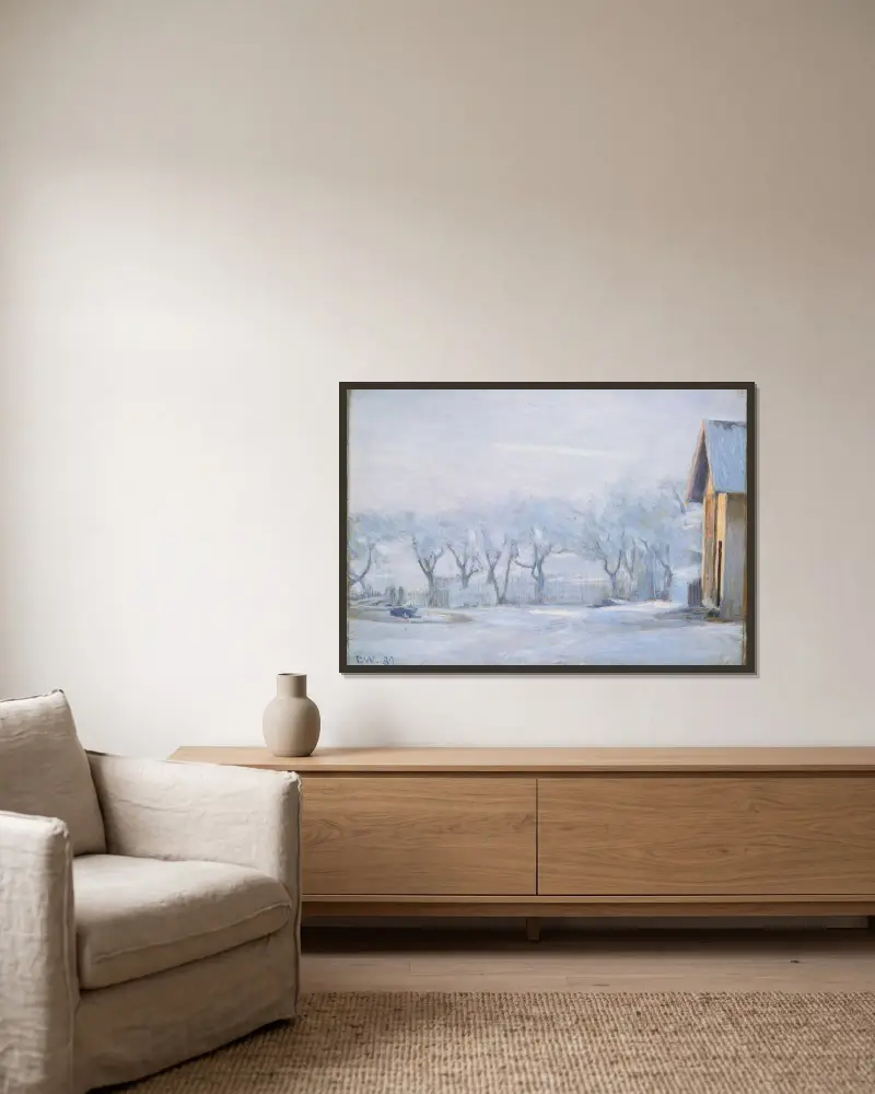 Weißer Frost von Erik Werenskiold gerahmt an einer Wand