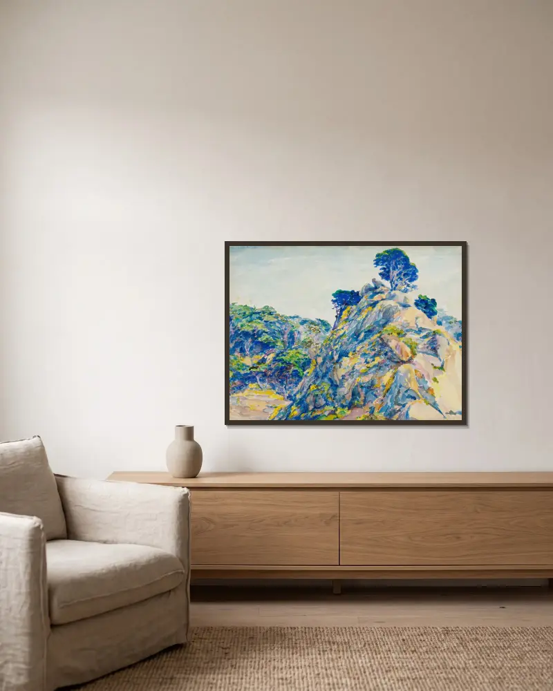 Point Lobos av Ernest Haskell inramad på en vägg
