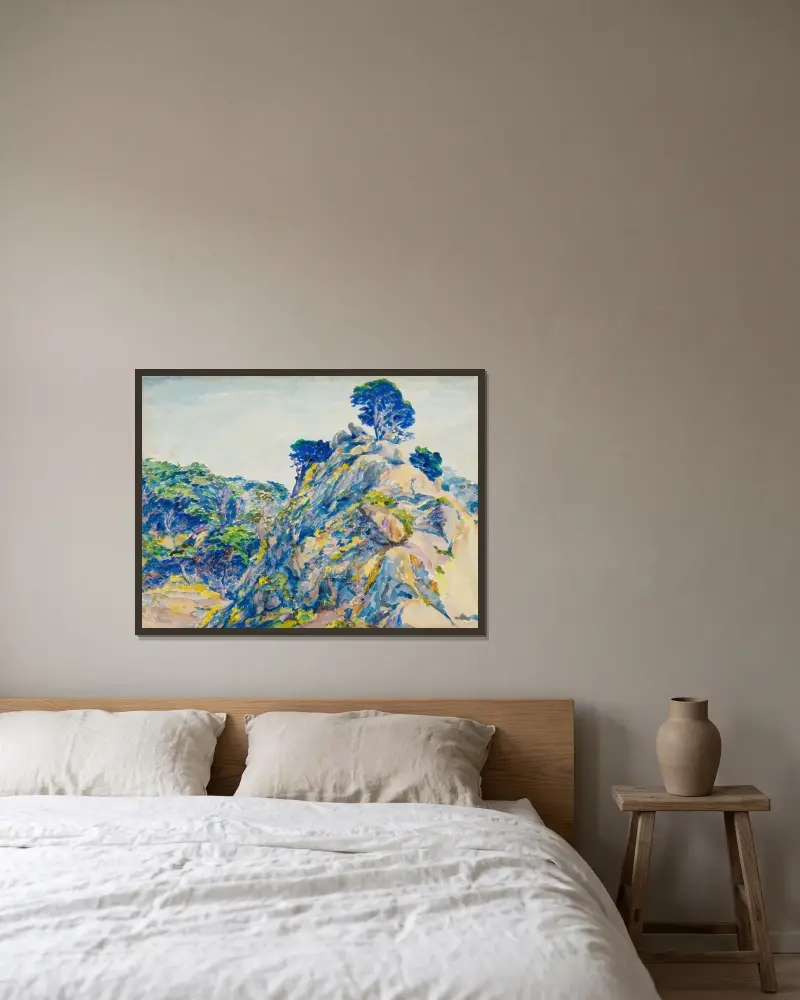 Point Lobos av Ernest Haskell inramad på en vägg