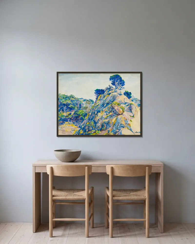 Point Lobos av Ernest Haskell inramad på en vägg