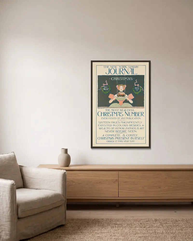 The New York Sunday Journal, julnummer av Ernest Haskell inramad på en vägg