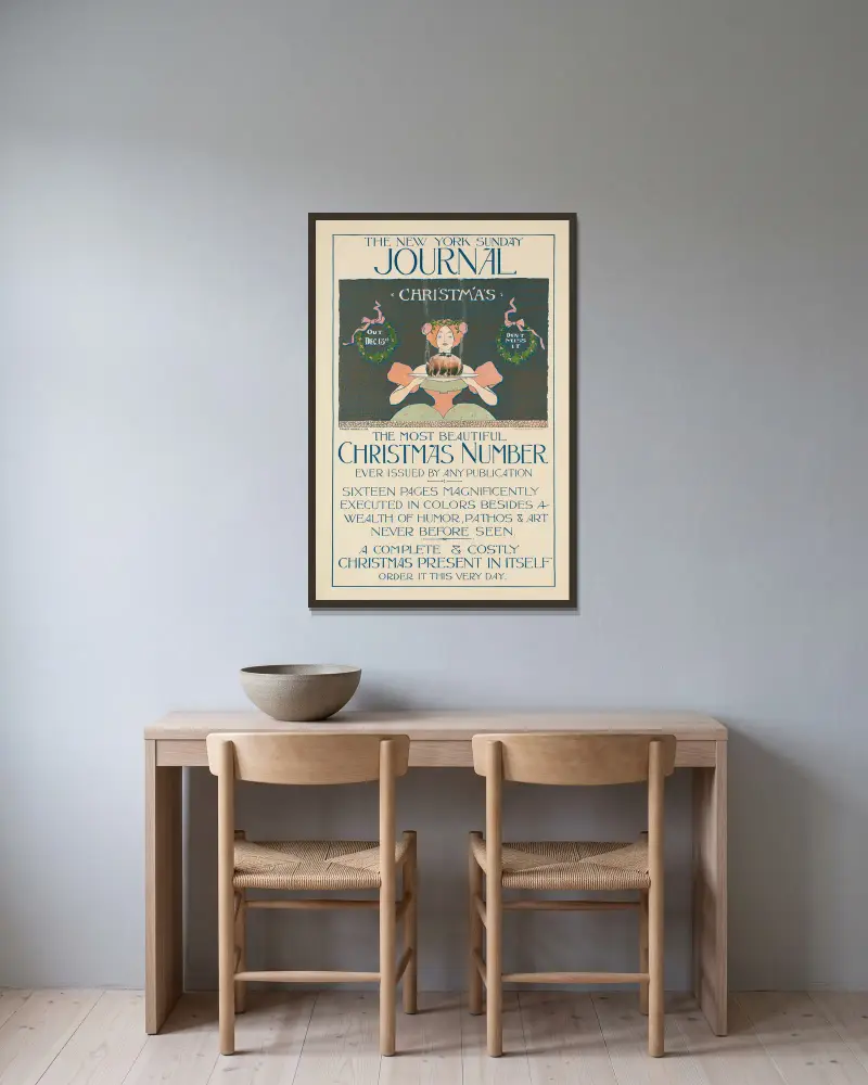 The New York Sunday Journal, julnummer av Ernest Haskell inramad på en vägg