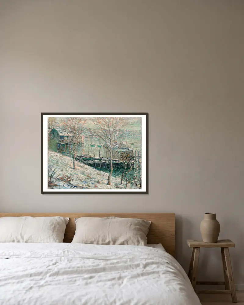 Harlem River Winter Scene av Ernest Lawson inramad på en vägg