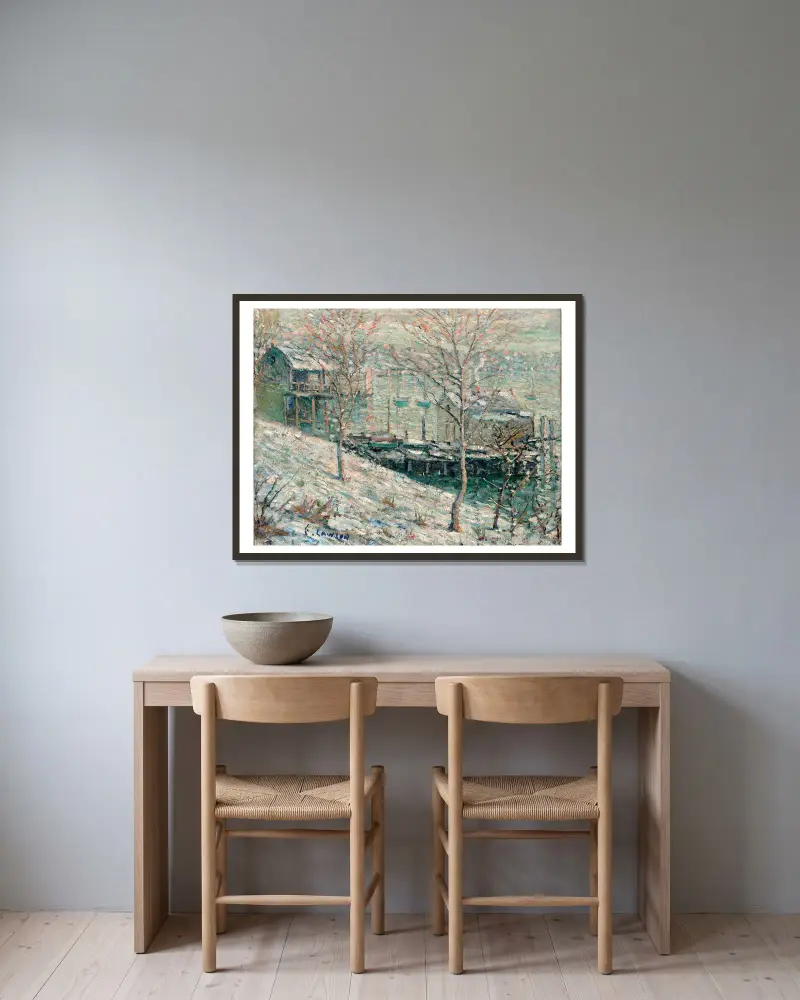 Harlem River Winter Scene av Ernest Lawson inramad på en vägg