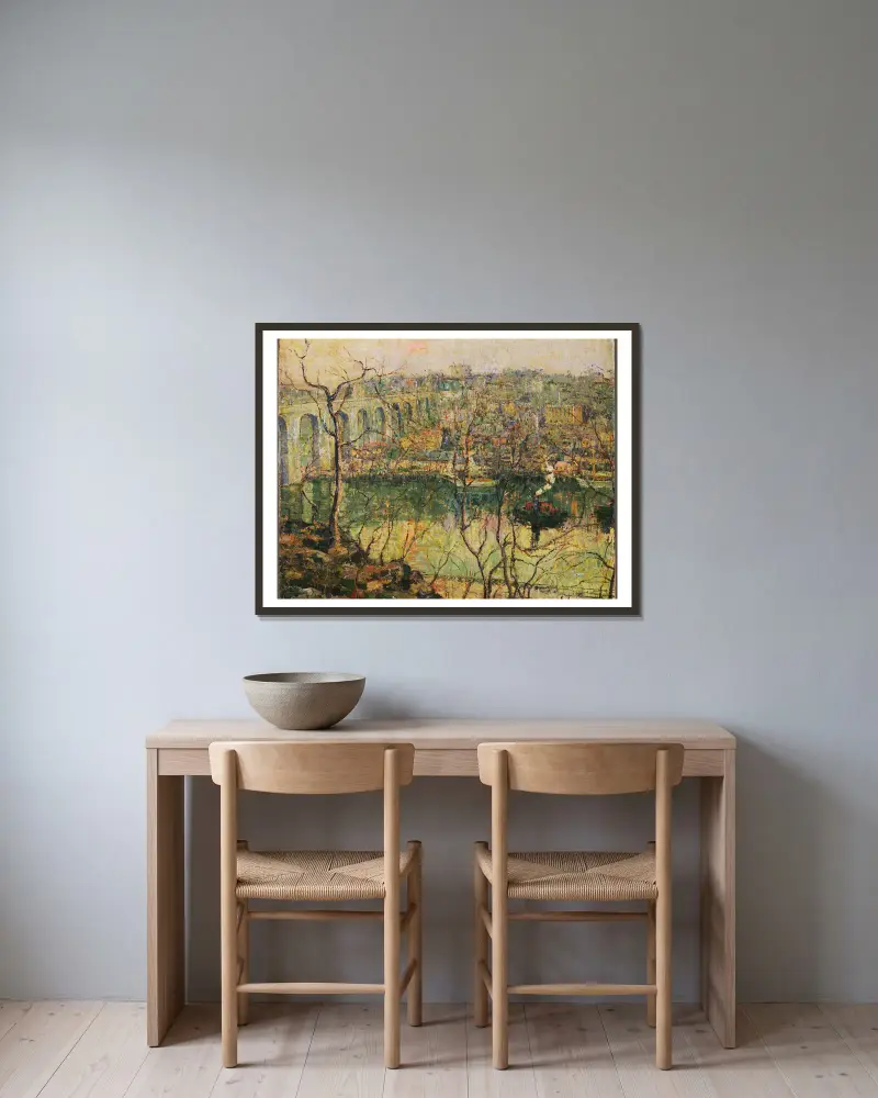 Hohe Brücke, früher Mond von Ernest Lawson gerahmt an einer Wand