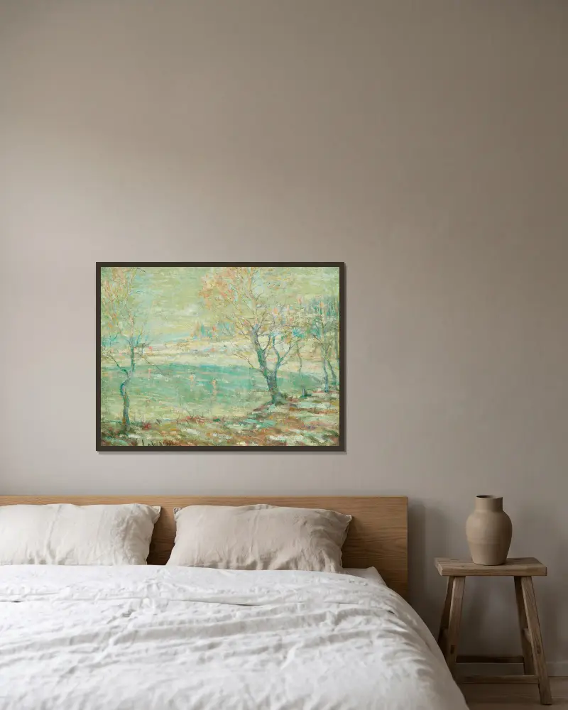 Inwood vid Hudsonfloden, i snö av Ernest Lawson inramad på en vägg