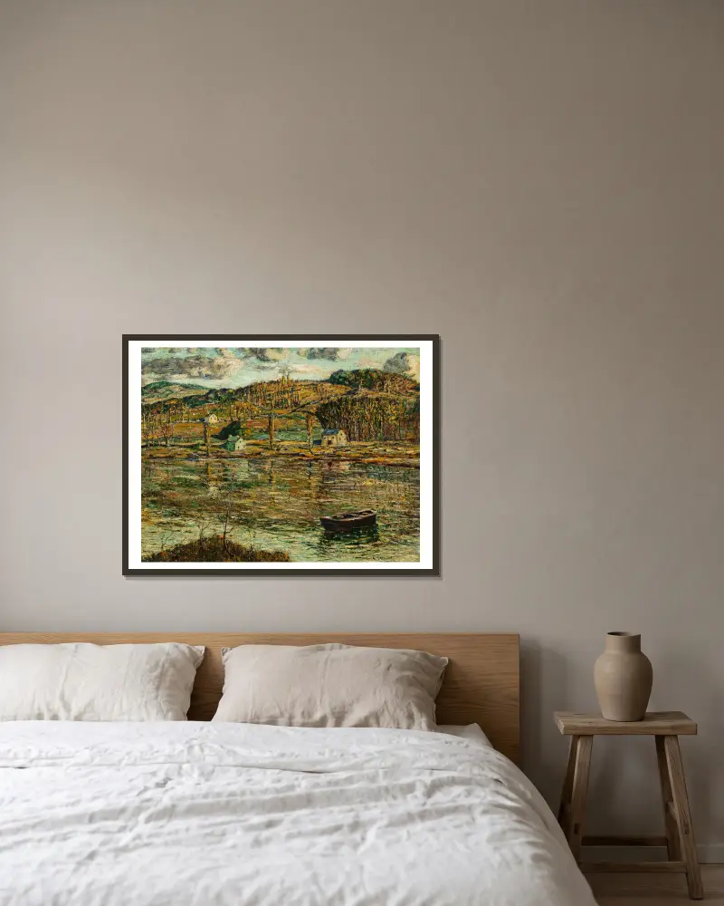 Sonnenlicht auf dem Harlem River von Ernest Lawson gerahmt an einer Wand