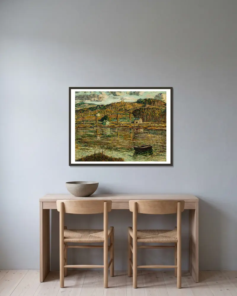Sonnenlicht auf dem Harlem River von Ernest Lawson gerahmt an einer Wand