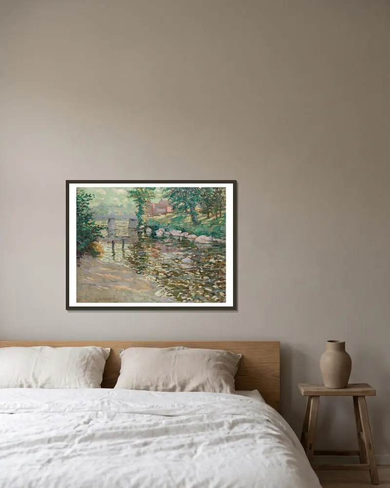 The Bronx River av Ernest Lawson inramad på en vägg