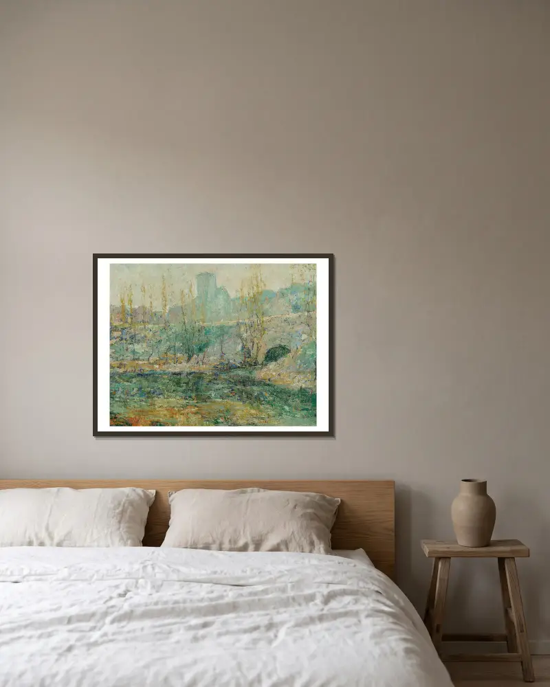 Dammen och Gapstow Bridge, New York City av Ernest Lawson inramad på en vägg
