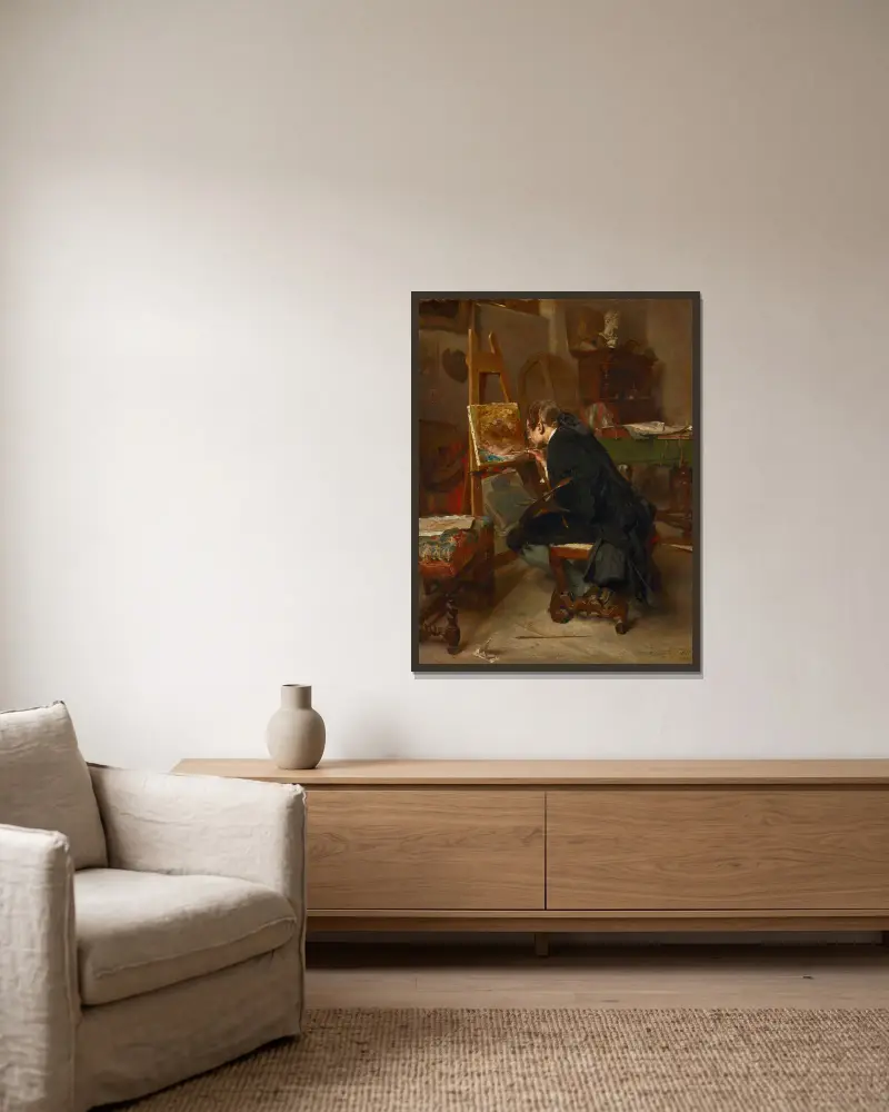 A Painter av Ernest Meissonier inramad på en vägg