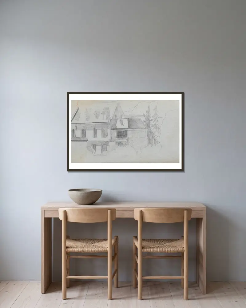 Architechural Study av Ernest Meissonier inramad på en vägg