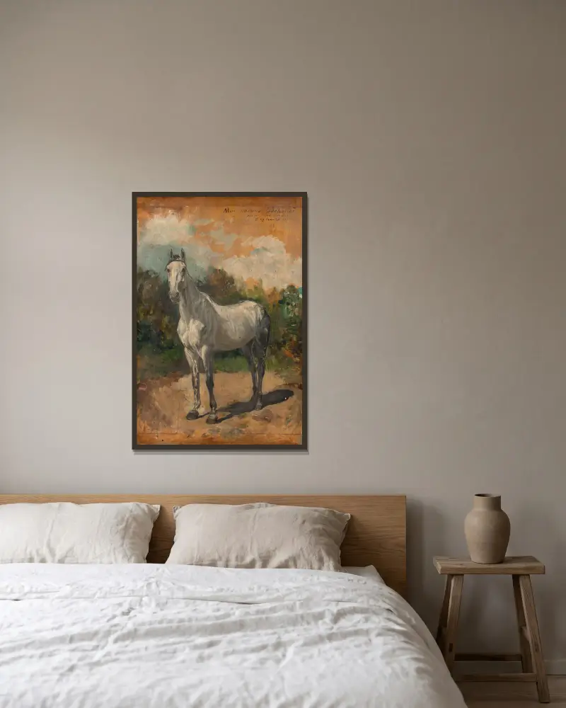 Bachelier, cheval de l’artiste av Ernest Meissonier inramad på en vägg
