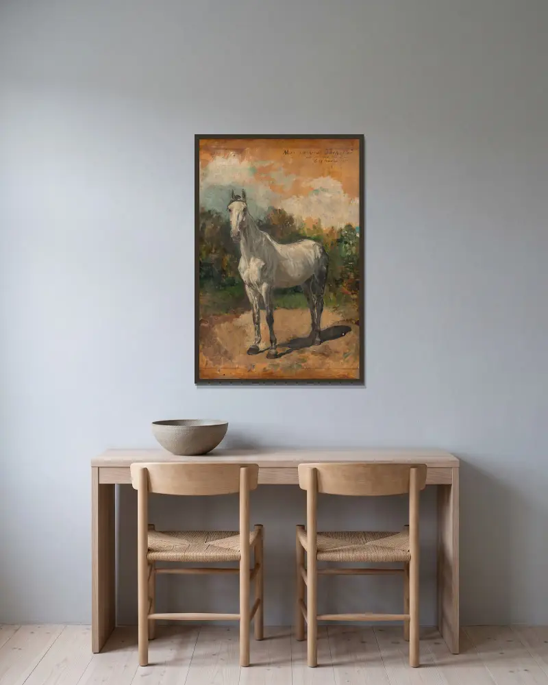 Bachelier, cheval de l’artiste av Ernest Meissonier inramad på en vägg