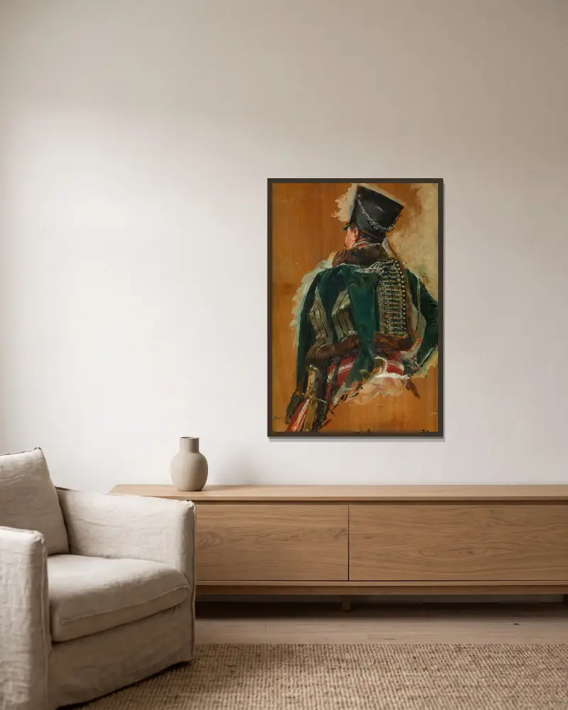 Cavalry Man av Ernest Meissonier inramad på en vägg