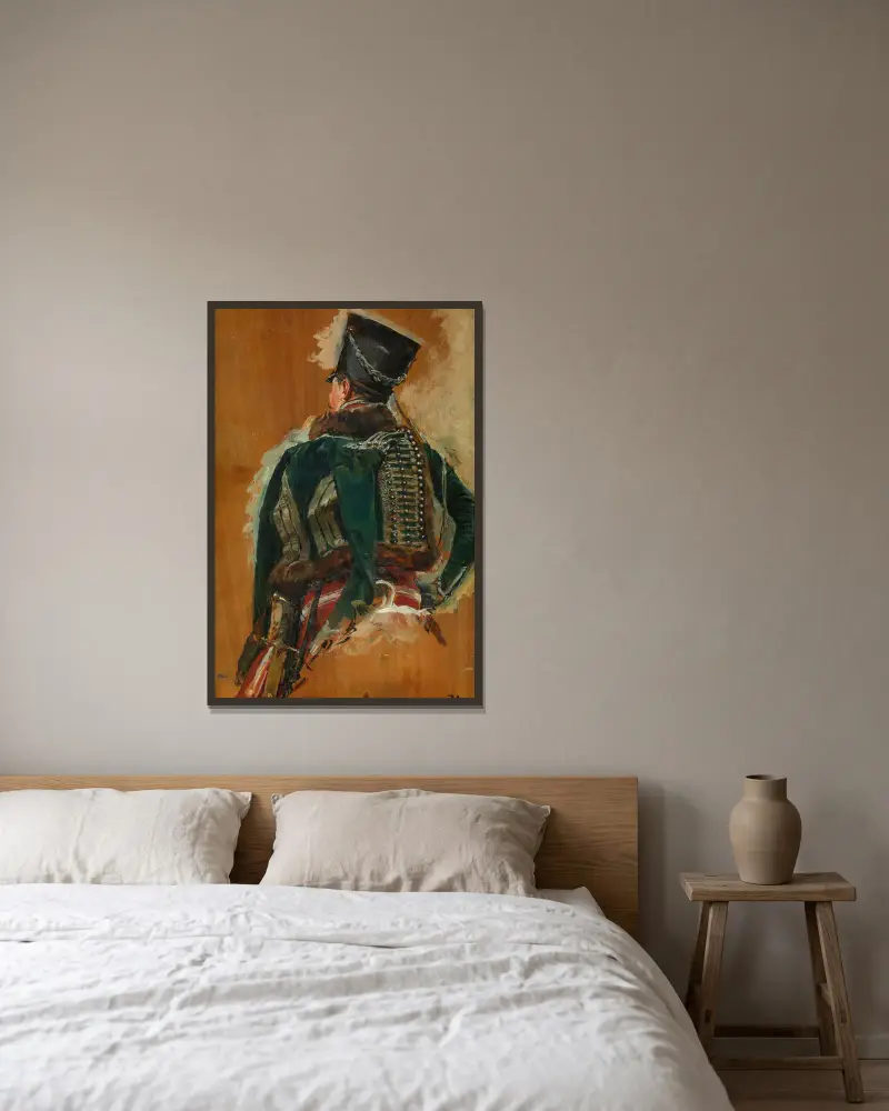 Cavalry Man av Ernest Meissonier inramad på en vägg