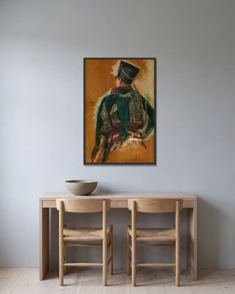 Cavalry Man av Ernest Meissonier inramad på en vägg