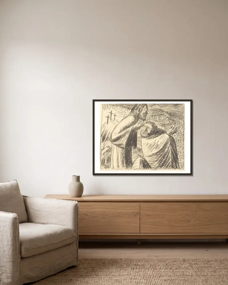 Anno Domini MCMXVI Post Christum Natum av Ernst Barlach inramad på en vägg