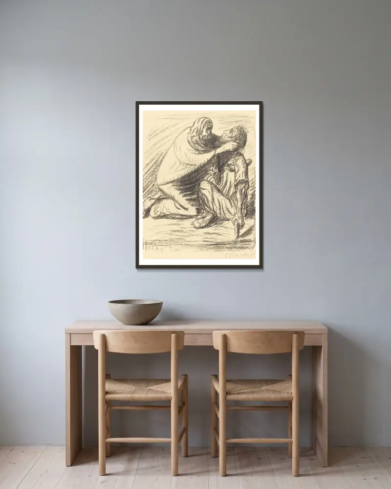 Selig sind die Barmherzigen von Ernst Barlach gerahmt an einer Wand