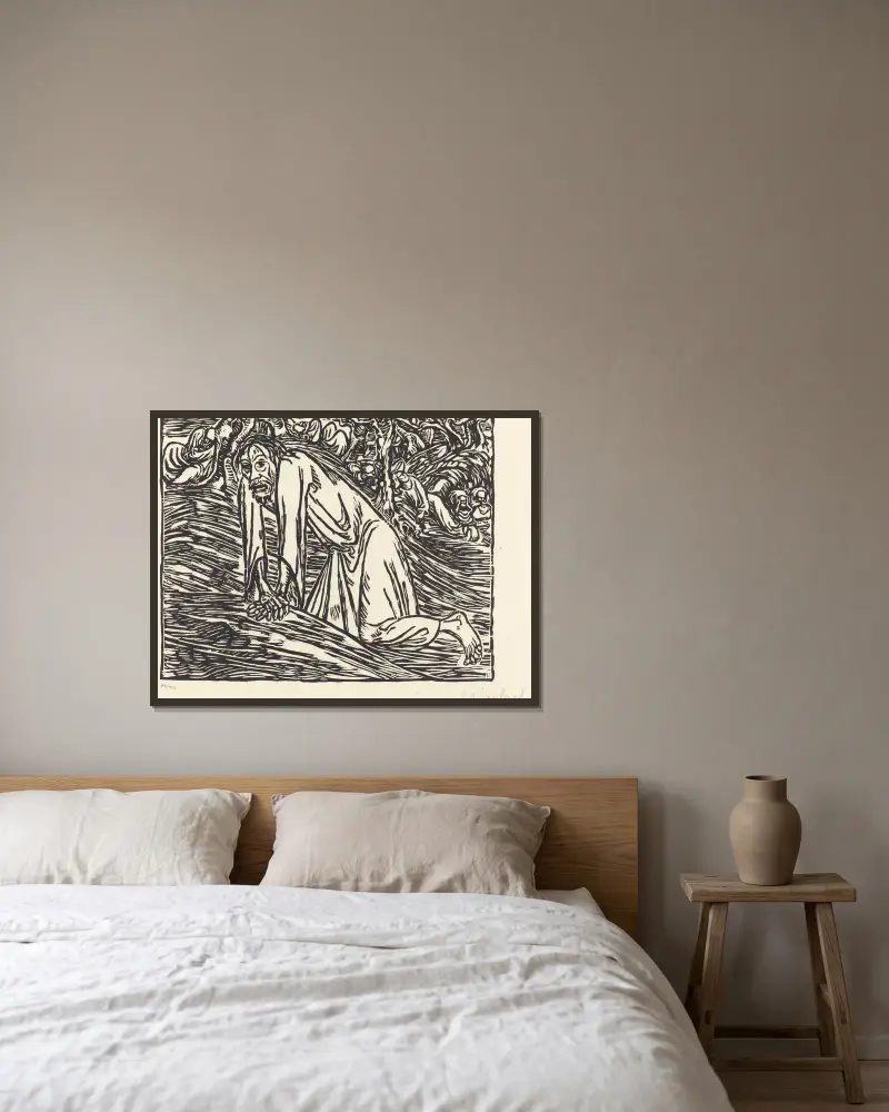 Christus in Gethsemane von Ernst Barlach gerahmt an einer Wand