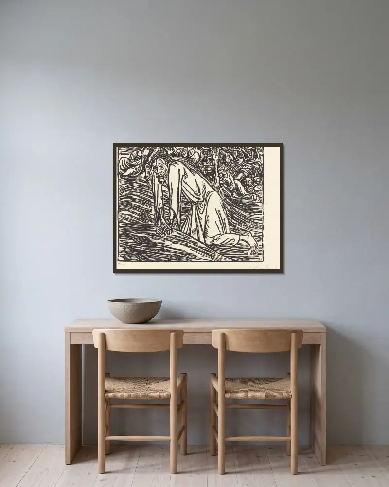 Christus in Gethsemane von Ernst Barlach gerahmt an einer Wand