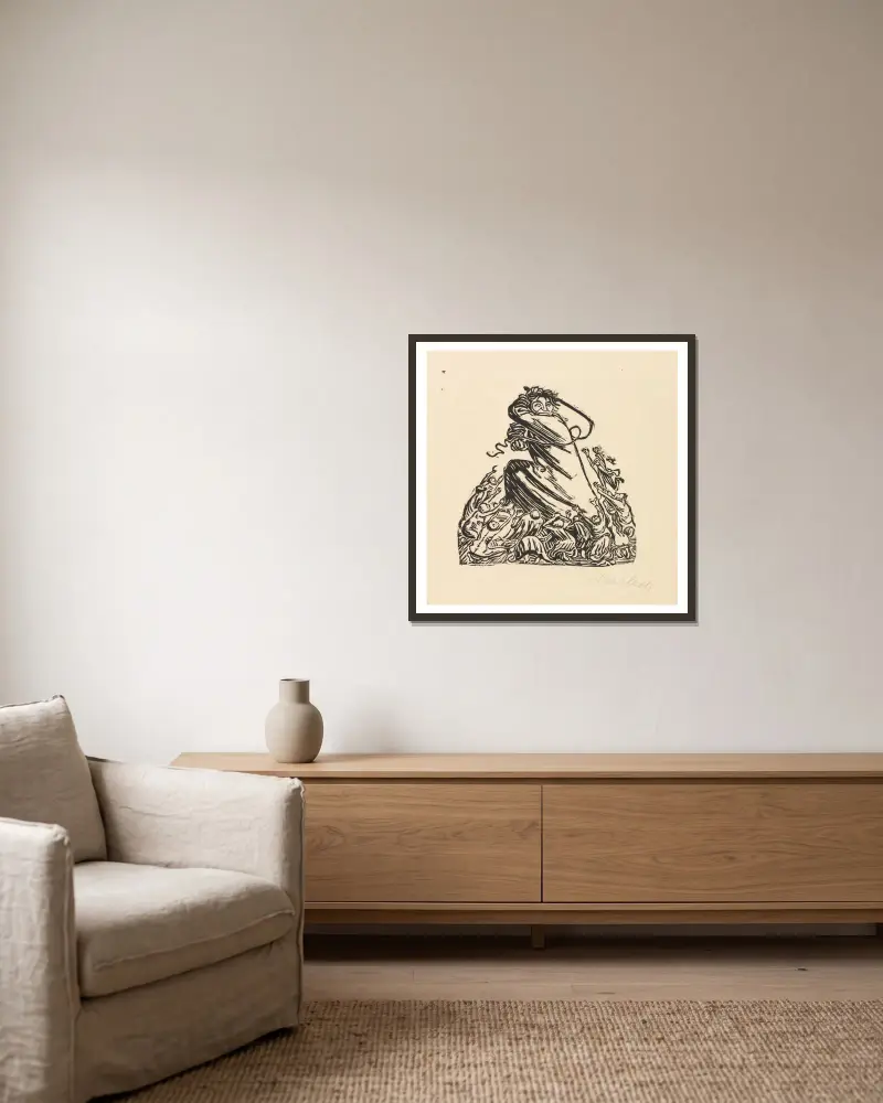 Der Kopf av Ernst Barlach inramad på en vägg