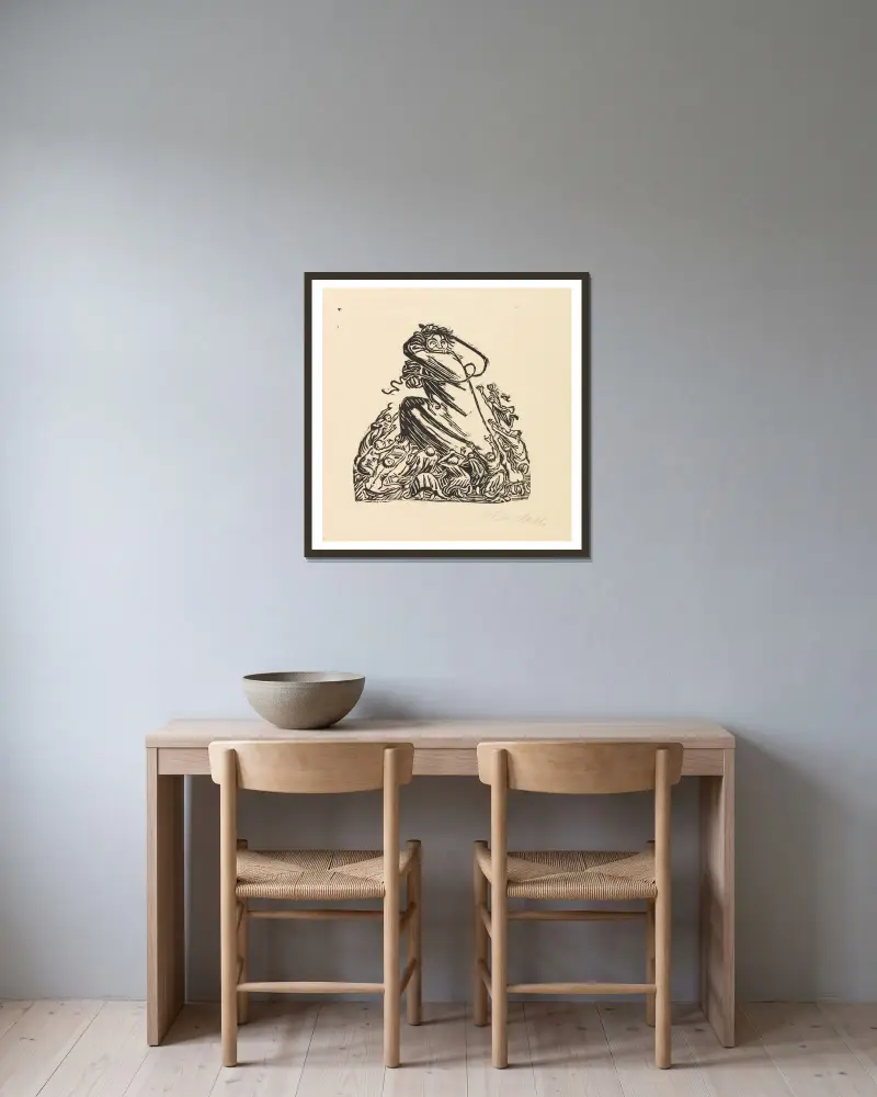Der Kopf av Ernst Barlach inramad på en vägg