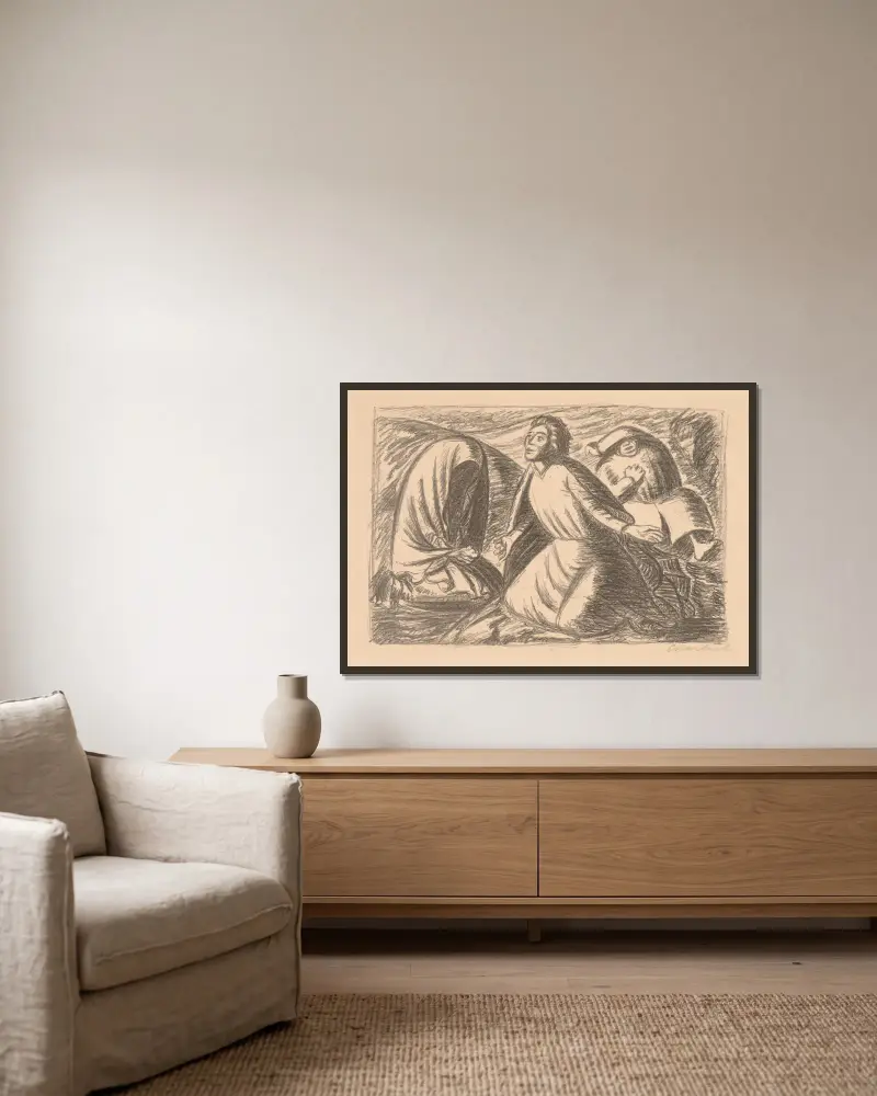 Nadzieja i rozpacz II, Ernst Barlach w ramie na ścianie