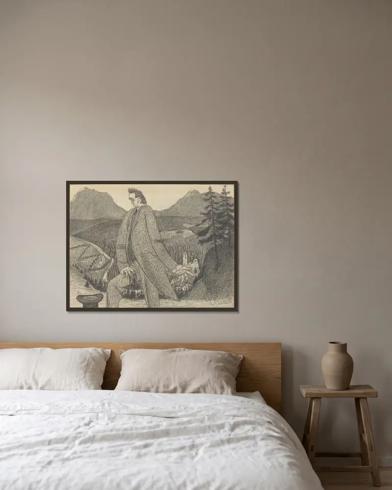Höjdernas man av Ernst Barlach inramad på en vägg