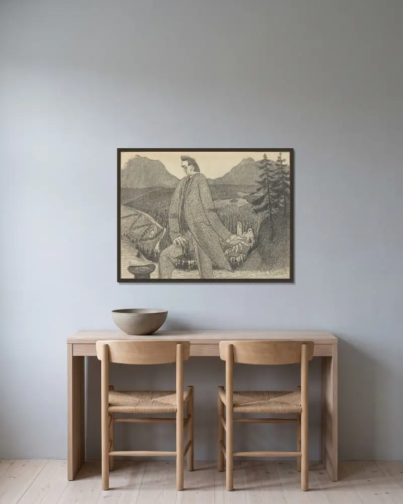 Höjdernas man av Ernst Barlach inramad på en vägg
