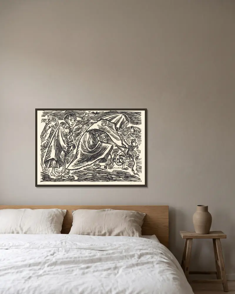 Der Hundefänger von Ernst Barlach gerahmt an einer Wand